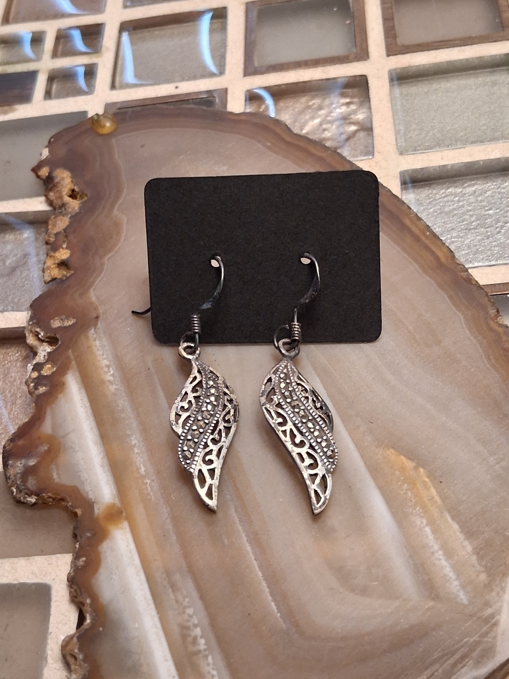 Silver Filigree Marquise Drop Earrings - Elegant Women Jewelry-vintage